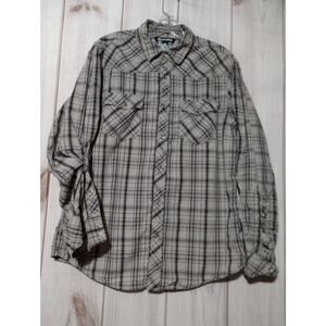 Machine Shirt Mens Large Gray Black Plaid Pearl Snap Western‎ Cowboy Rodeo Top